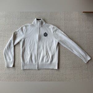 Vintage Ralph Lauren Active White Zip Up Sweater with Embroidered Emblem Crest